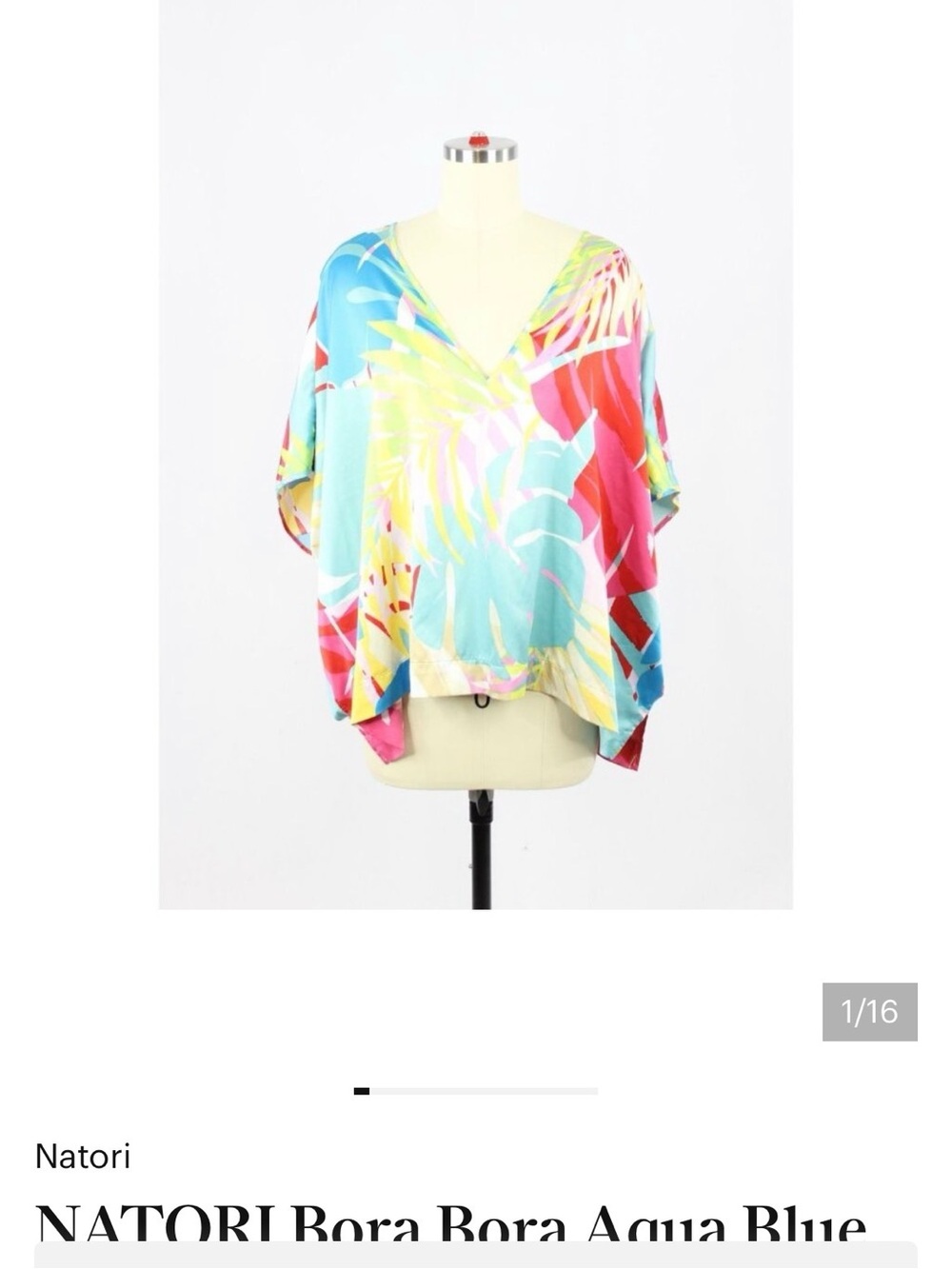 NATORI Tropical Silky Short Caftan Top, Size L VGC